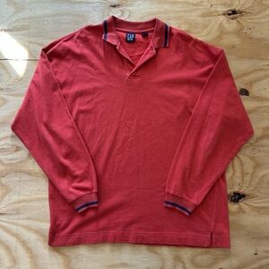 GAP Y2K Brick Red 100% Cotton Collared Long Sleeve Polo